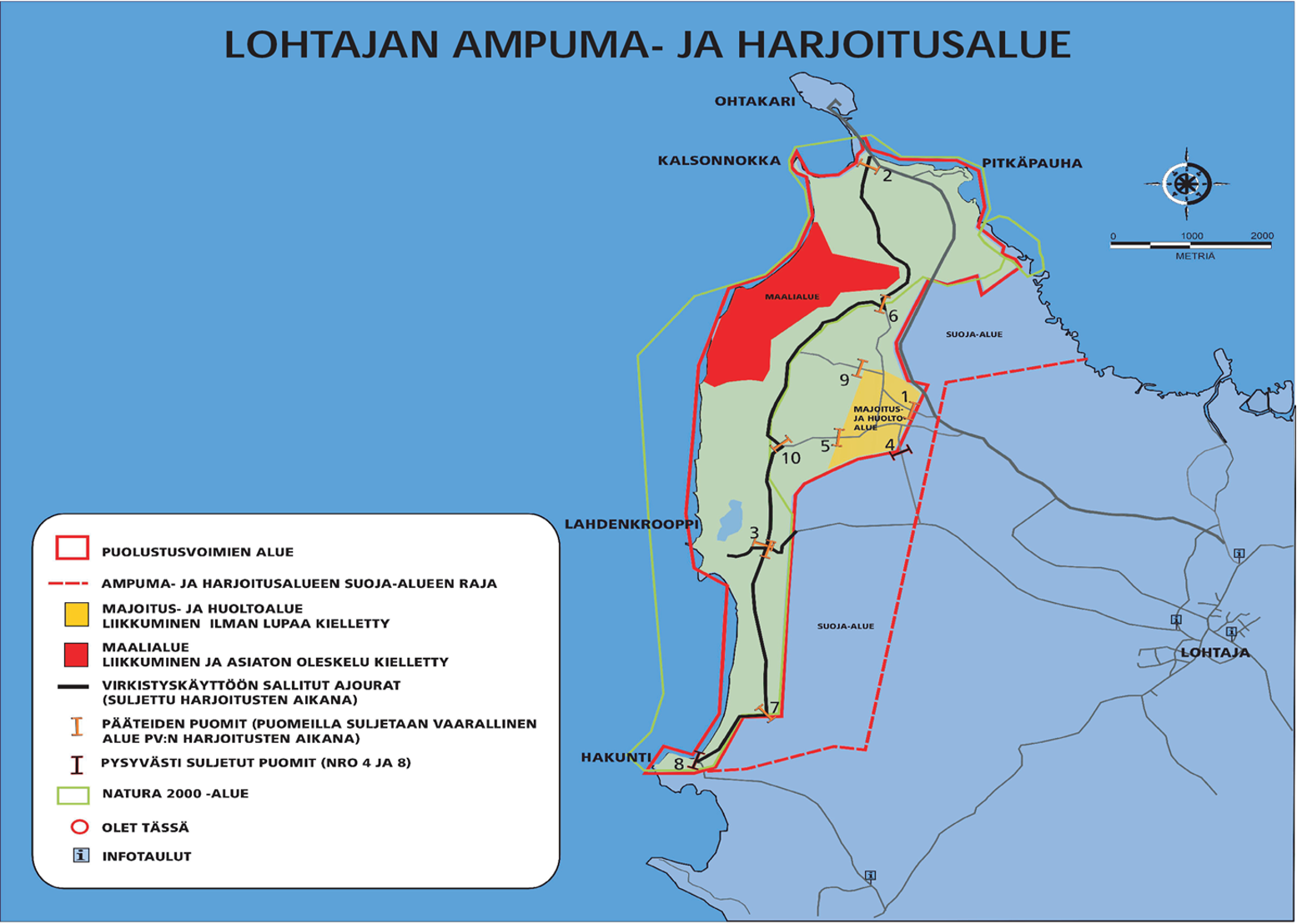 Vattajan ja Ohtakarin alue kartalla, merkitty sallitut alueet